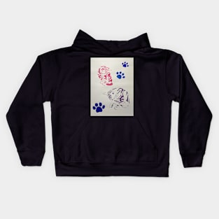 Two Colourful Tabby Kittens With Paw Prints Kids Hoodie